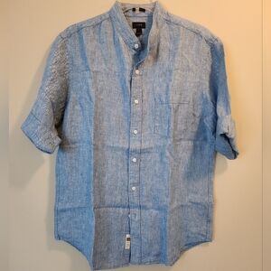Men's J. Crew Light Blue Irish Linen Band-Collar Button-Up Shirt